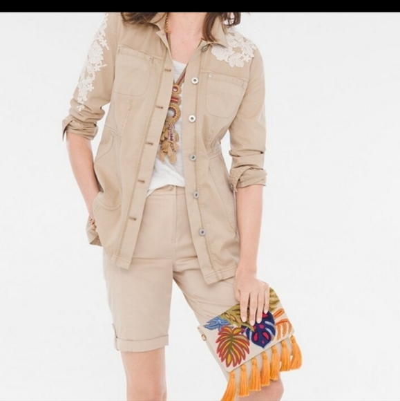 Chicos floral applique tan utility jacket size xl - Picture 13 of 16